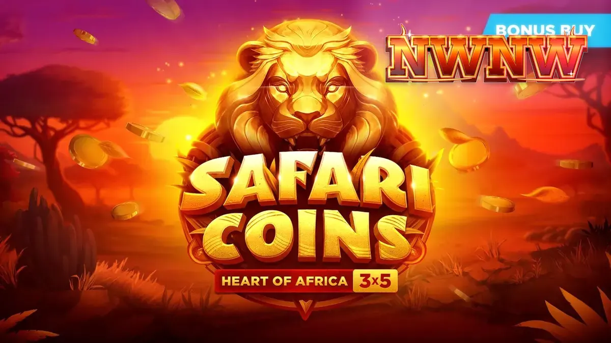 Cenário da savana africana com elementos visuais do slot Safari Coins da Evoplay